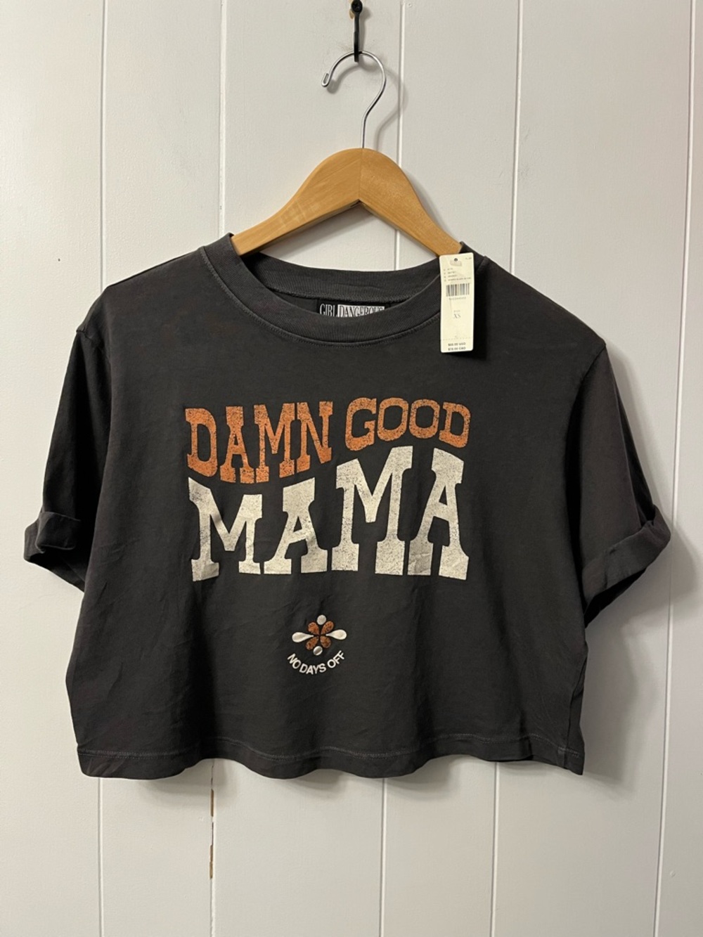 NWT Girl Dangerous Damn Good Mama Crop Boyfriend Tee Anthropologie Grey T-shirt